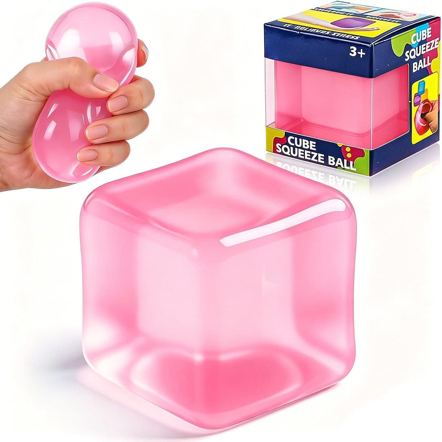 Ice Cube Squishy Fidget Toy:Square Maltose Stress Ball for Anxiety Relief, Soft Squeeze Sensory Toy for Men Women Adults Office Desk, Clear Water Cube Hand Exercise Toy, Fun Birthday Gift Party Favors