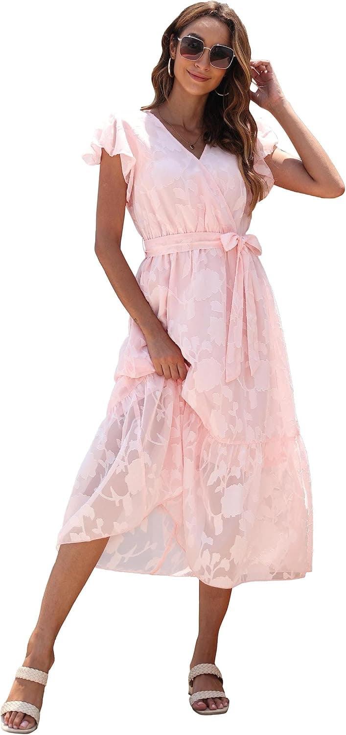 Vintage Clothing Women's Floral Chiffon Wrap Midi Dress | Flowy Boho Summer Dress