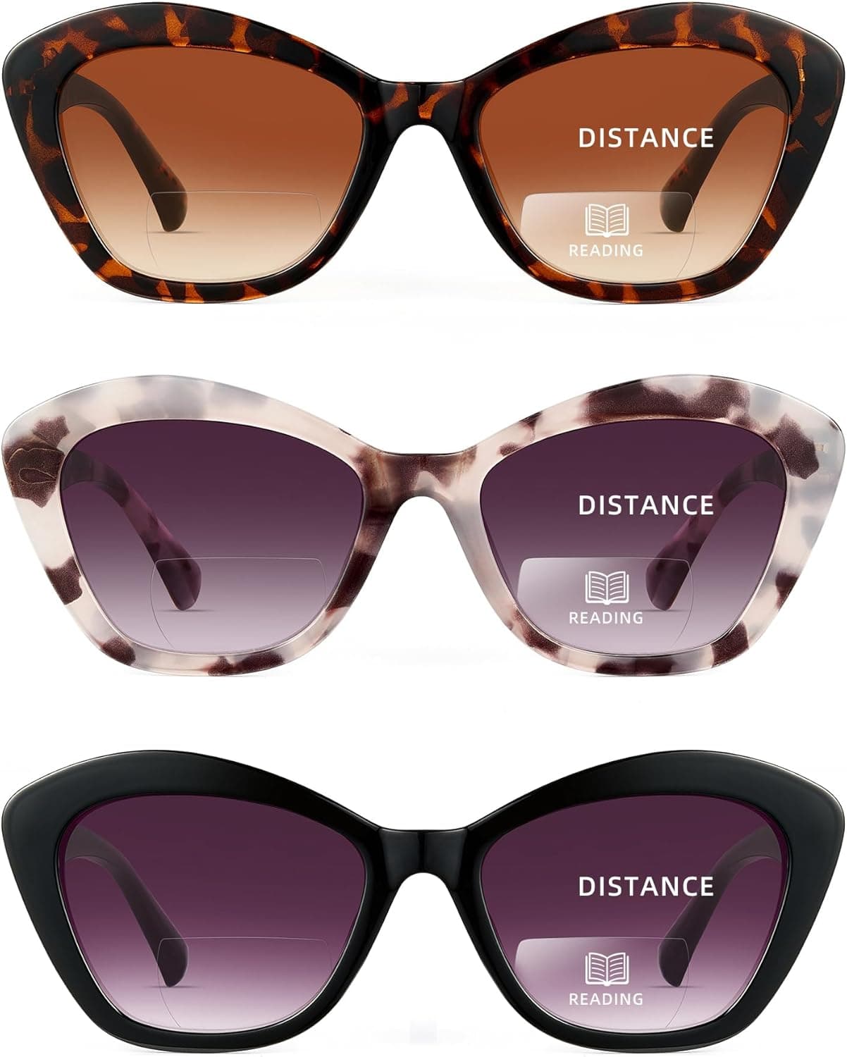 LADEESSE 3 Pack Reading Sunglasses for Women Fashion Cateye Sun Readers Outdoor Reading Glasses UV400
