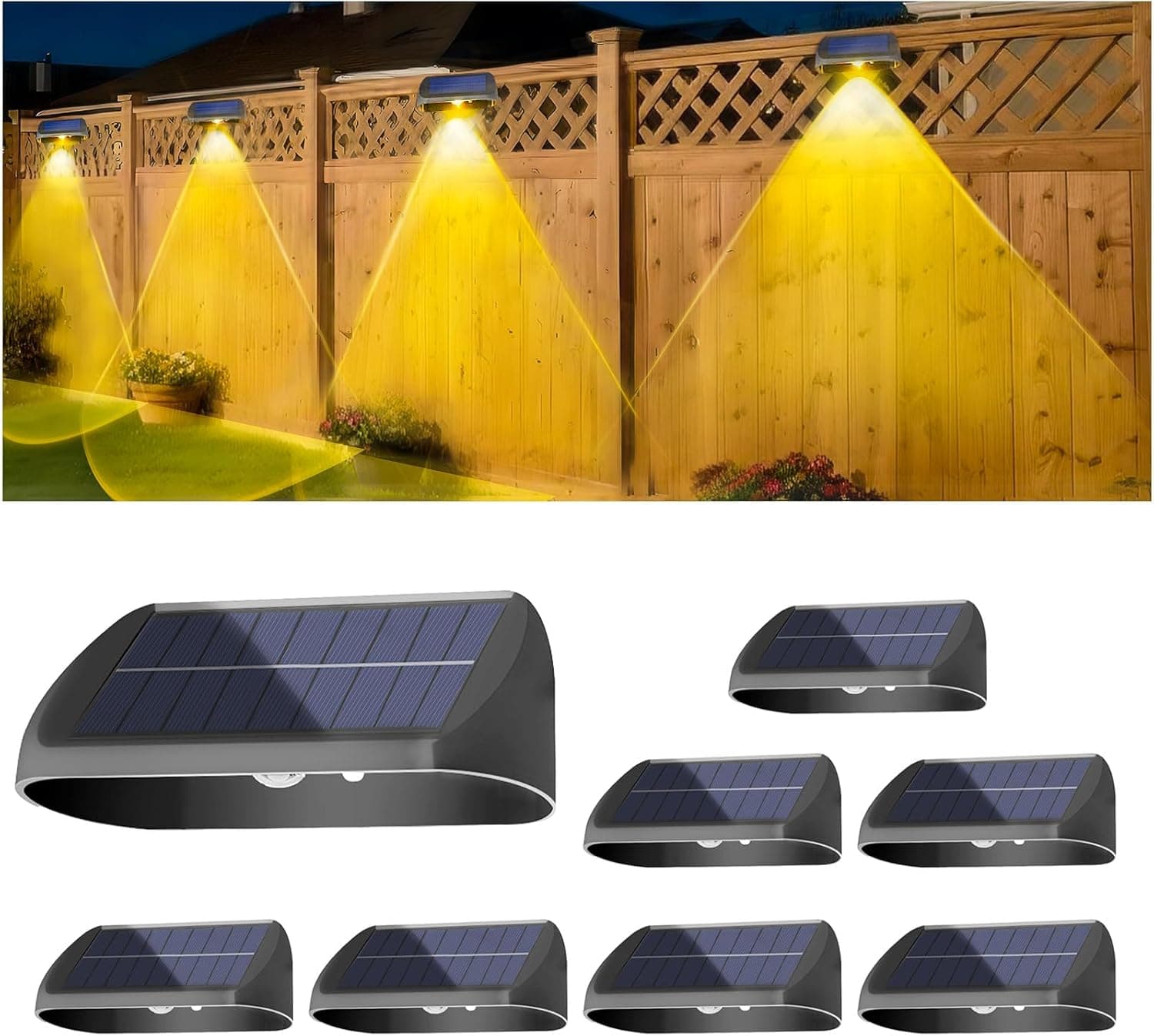 EGOBOO Solar Fence Lights 8 Pack, Backyard Solar Lights Outdoor Waterproof, Dusk to Dawn Auto Lighting Mounted for Outdoor Wall Decor/Deck/Railing/Step/Patio/Pool Porch