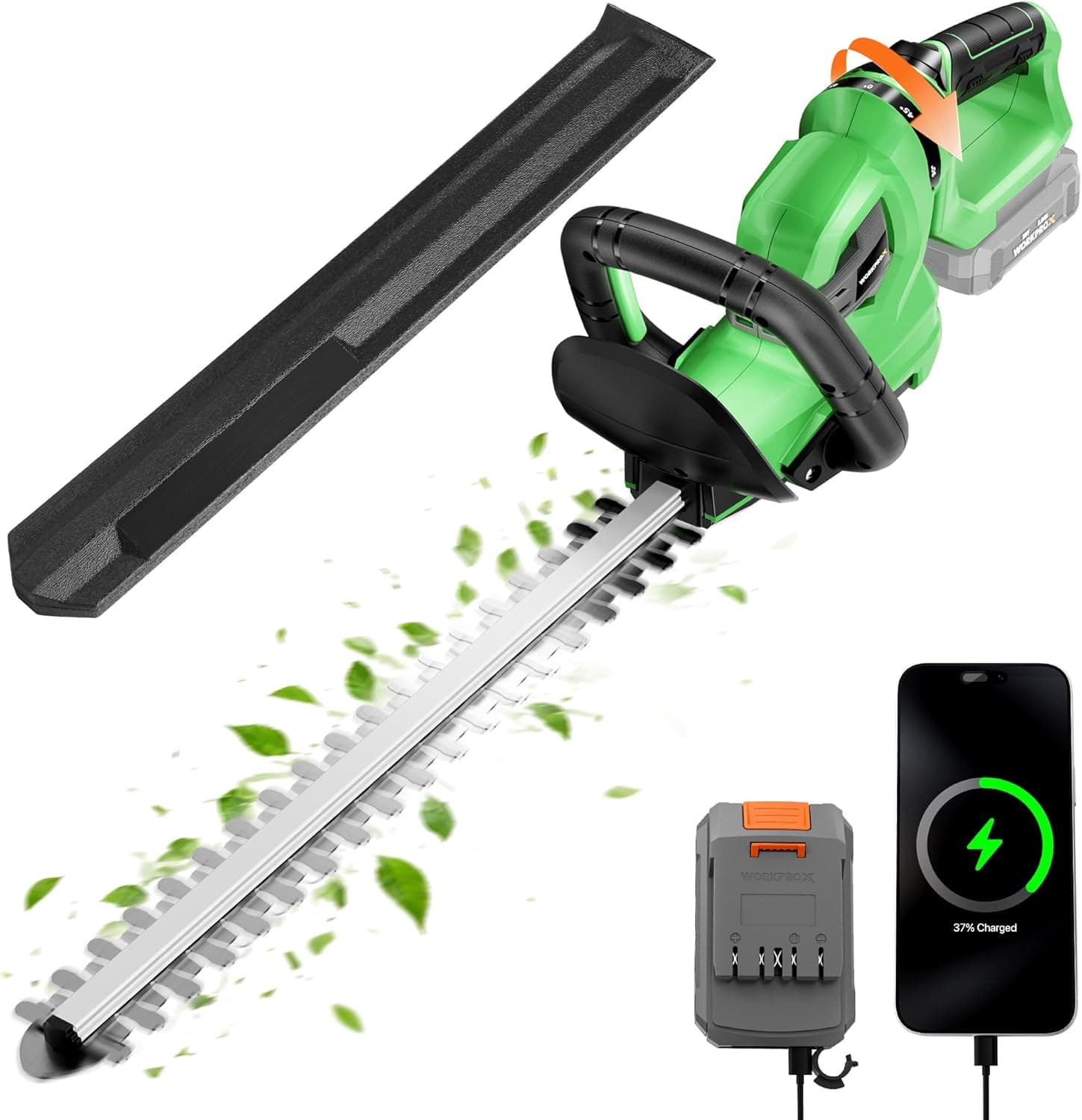 WORKPROX 20V Cordless Hedge Trimmer with 180° Rotatable Handle, 18'' Dual-Action Blade & 2.0Ah Battery, 5/8" Cutting Capacity, Safety Lock, Lightweight Shrub Trimmer for Garden Yard
