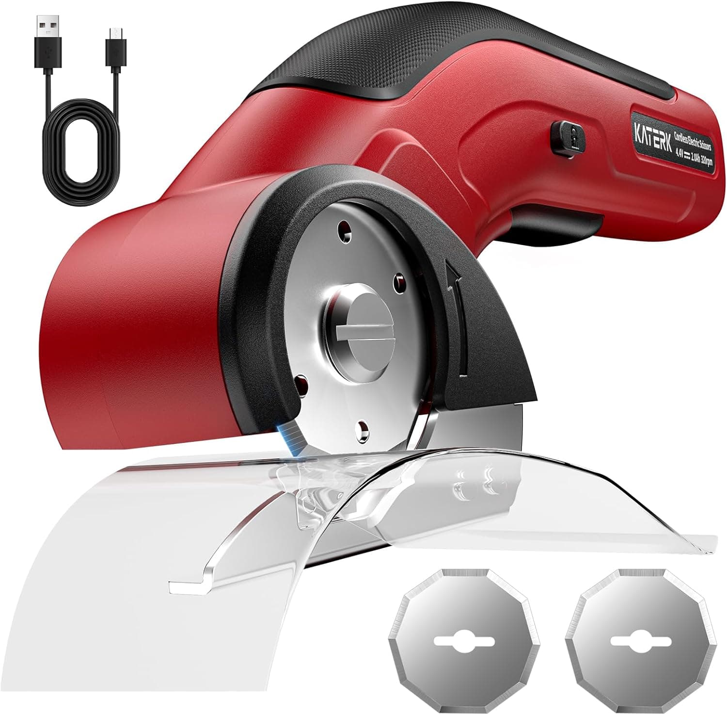 Katerk 4.4V Cordless Electric Scissors, Cardboard Cutter Electric with 2pcs Blade, USB-Rechargeable Powerful Fabric Cutter, Power Shears, Electric Scissors for Cardboard, Leather, Carpet, Plastic,Felt