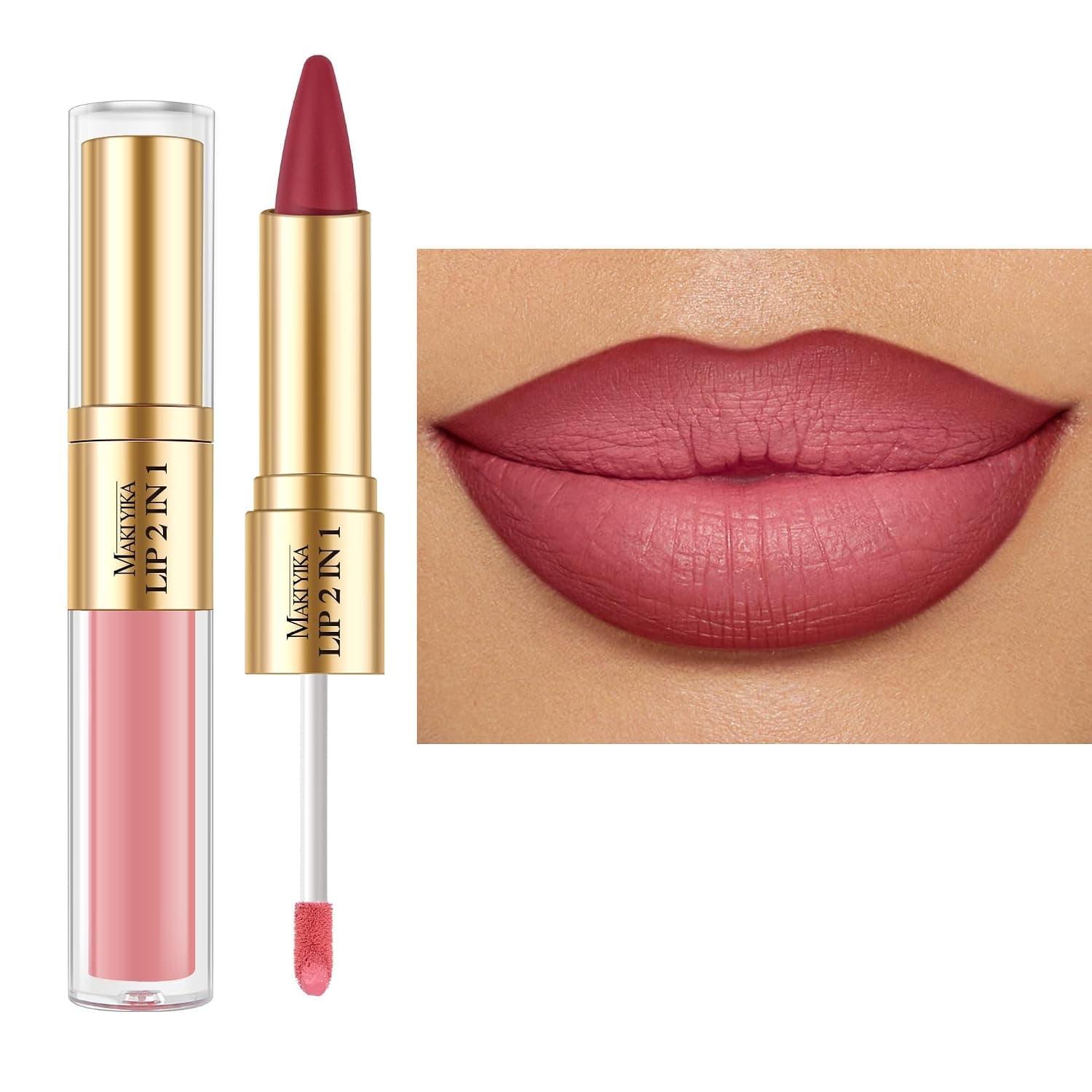 MAKI YIKA Dark Red Lip Liner Pink Matte Liquid Lipstick Combo for Women 2in1 Long Lasting Lipsticks for Ombre Lips Waterproof Lipliner Lip Stick Vegan Cruelty Free,LGA16