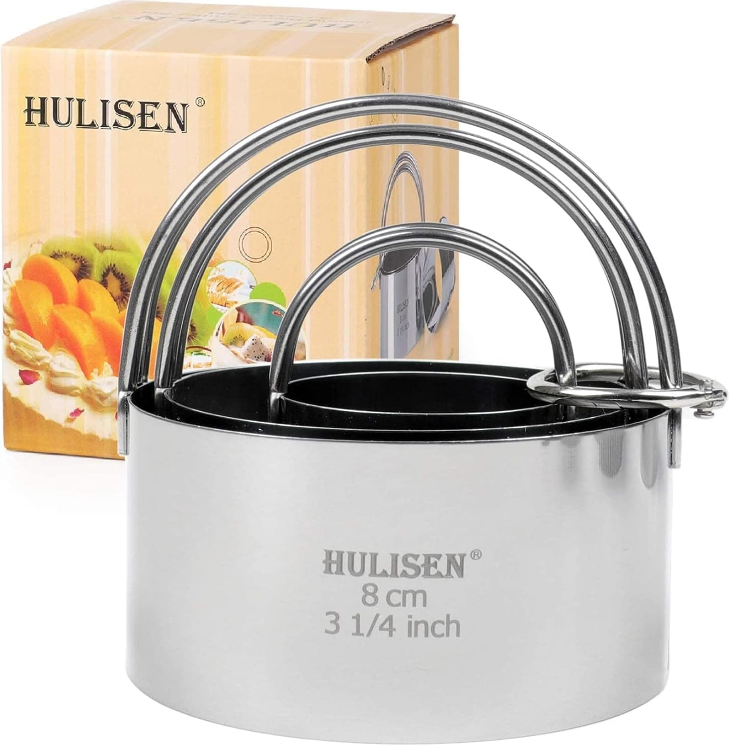 HULISEN Biscuit Cutter Set (3 Pieces) - Stainless Steel Round Cookies Cutter with Handle | Professional Baking Dough Tools & Gift Package