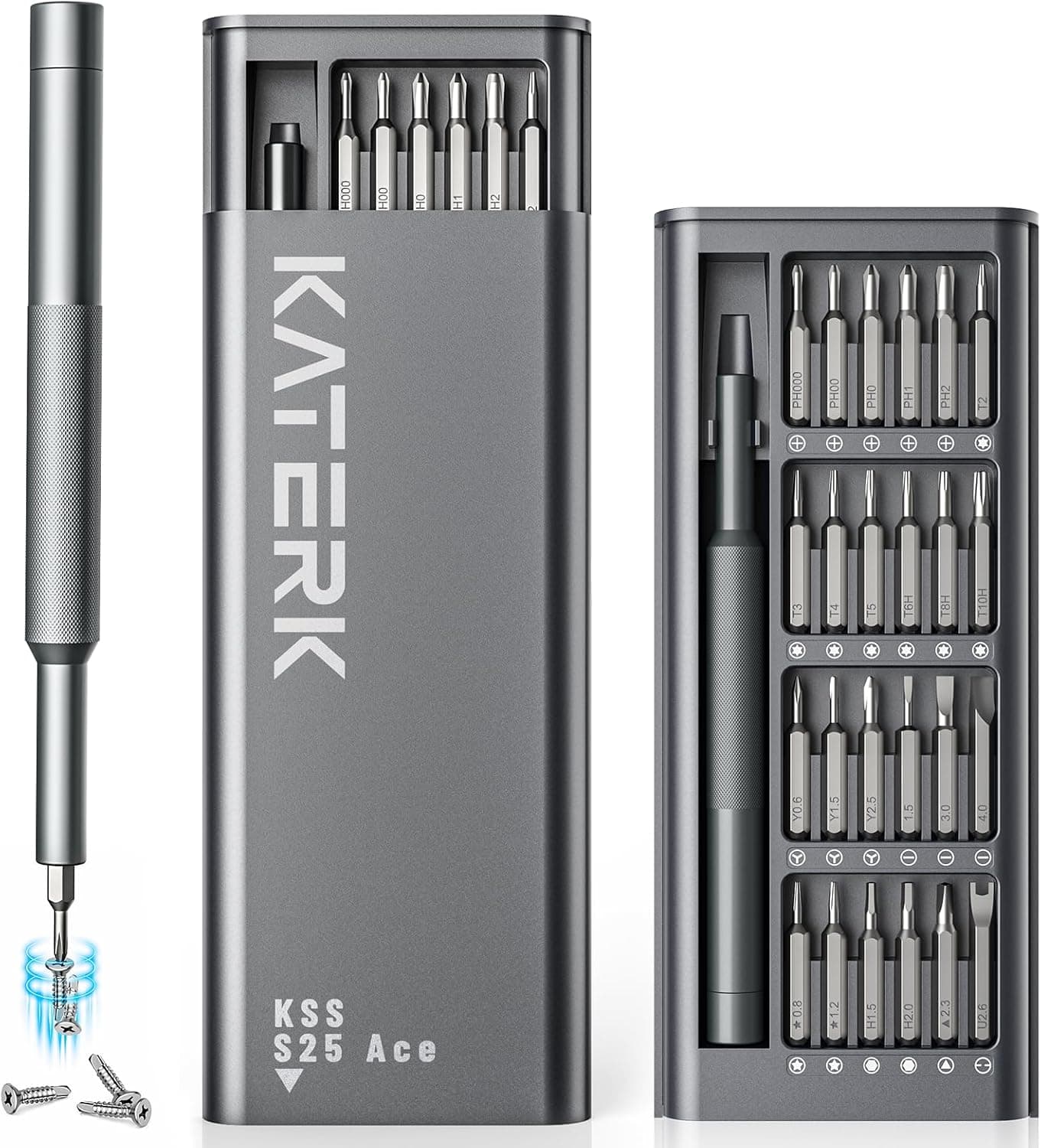 KATERK 25-in-1 Small Screwdriver Set - Precision Mini Eyeglass Repair Tool Kit with Magnetic for Glasses, Laptop, iPhone, Macbook, Computer, Watch, Xbox, Switch, Electronic, Father Day Gifts for Men