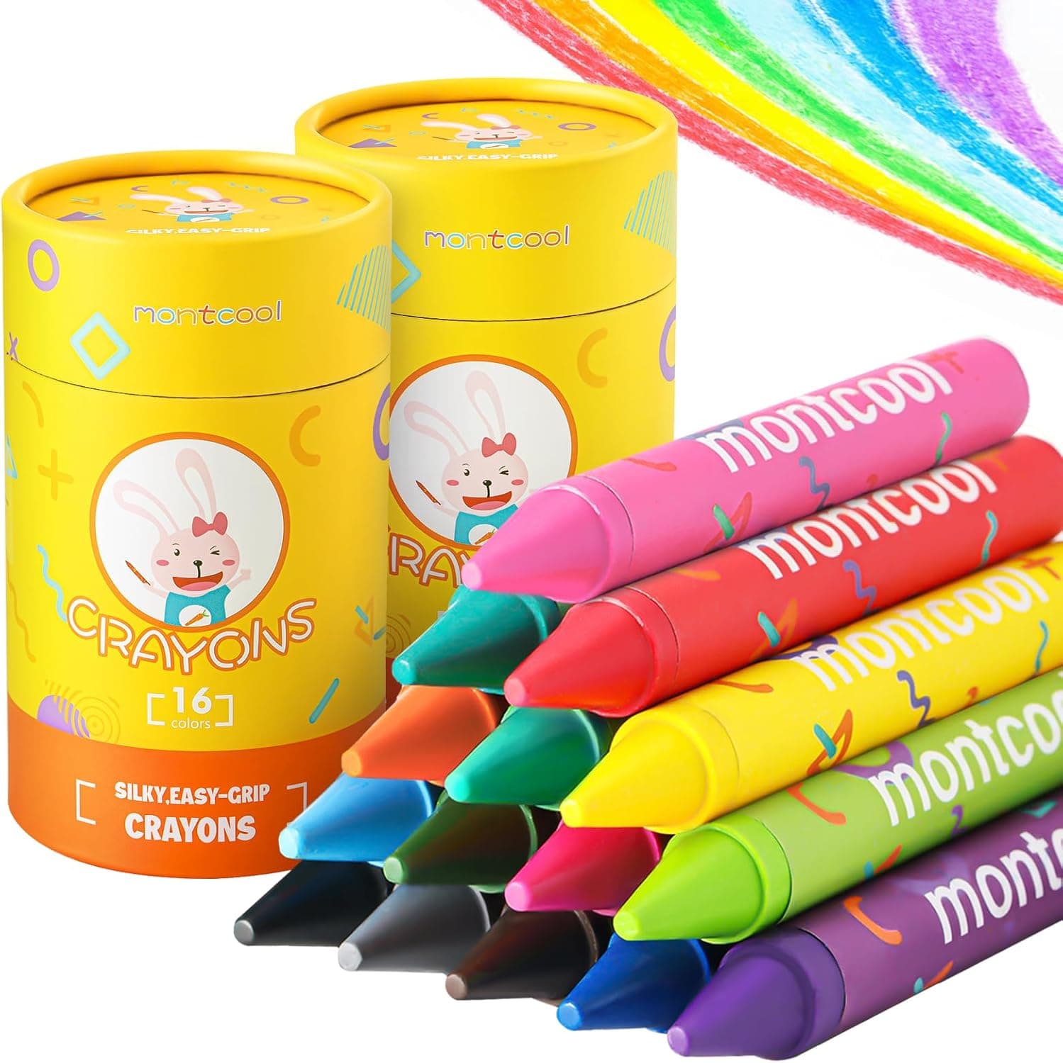 montcool 2 Pack Jumbo Crayons Set (32 Pieces, 16 Colors), Washable Non Toxic Easy to Hold Large Crayons