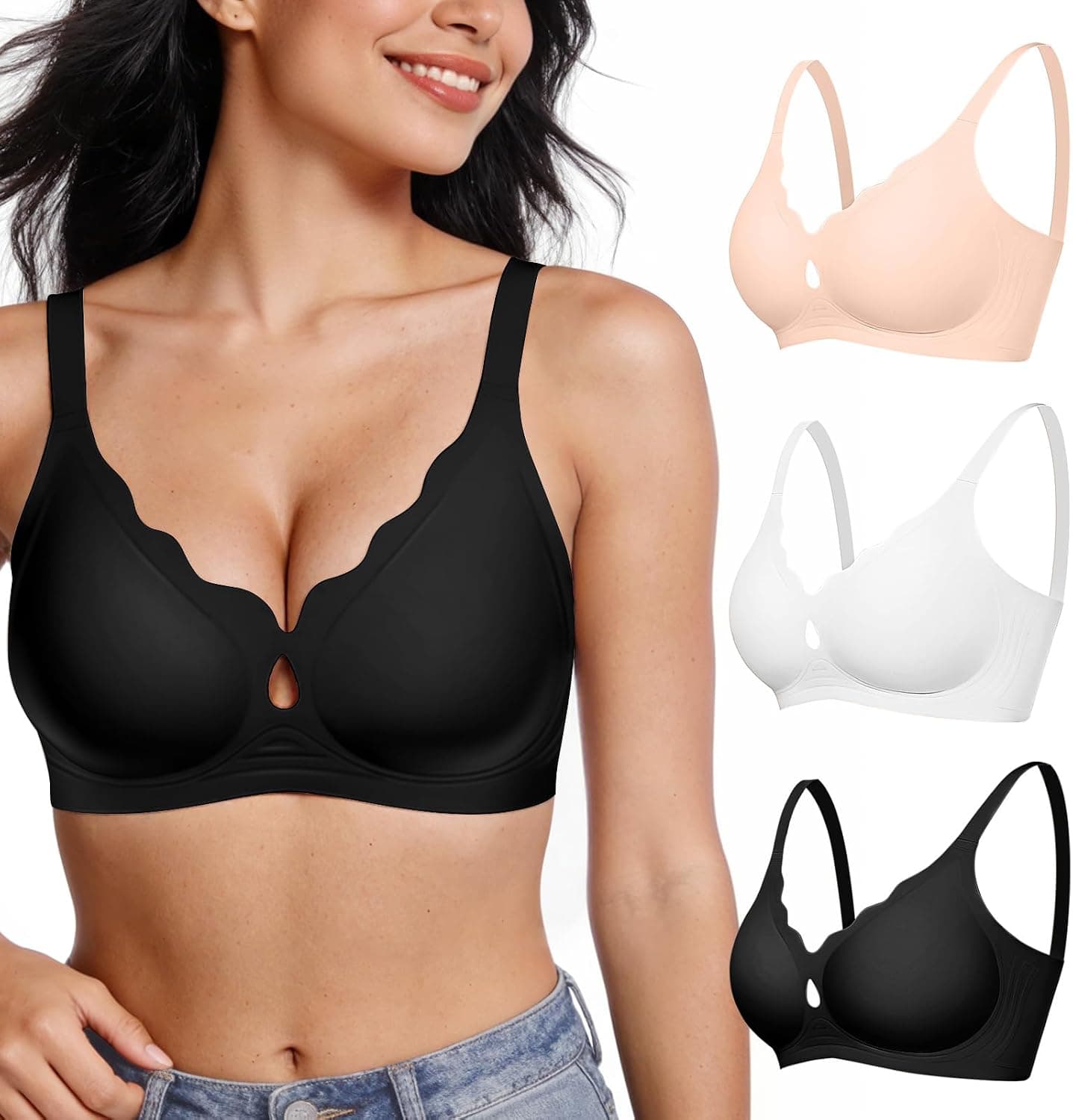 ProKloud Bras for Women No Underwire Wireless Jelly Bras Full Coverage Seamless Push Up Bralettes Support Tshirt Bra