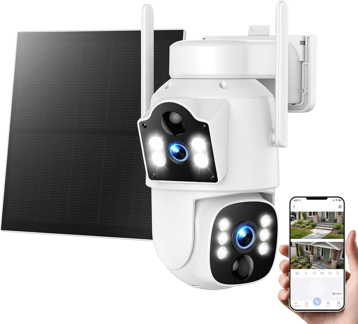 4G LTE Dual Lens Cellular Security Camera, No WiFi Solar Security Cameras Wireless Outdoor with 360° PTZ Live View, 2K Color Night Vision, Auto Tracking AI Detection, Cloud Storage, Built in SIM Card