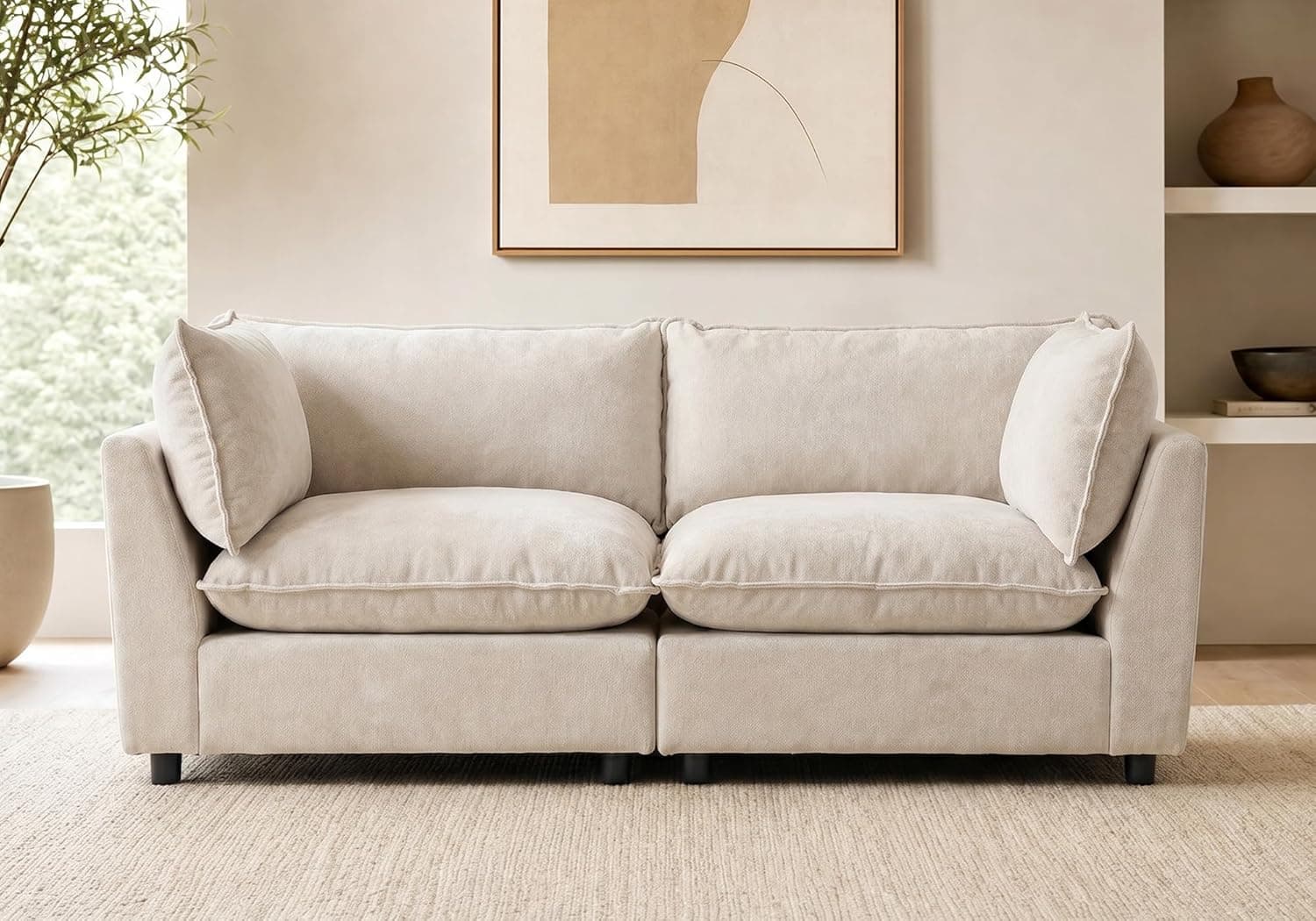 Modular Sectional Sofa, Oversized Chenille Cloud Couch, Deep Comfy Seat, 2-Seater Sofas Couches for Living Room, Beige, High Feet