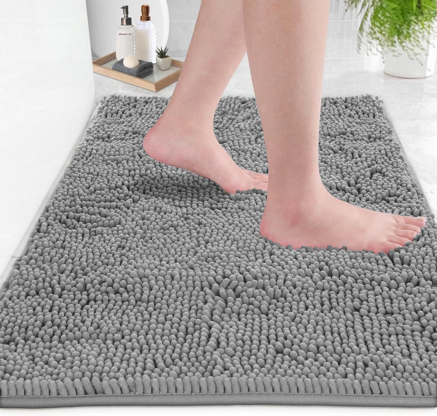 Soft Chenille Bath Mat โ 30"x20" Plush Microfiber Bathroom Rug with Non-Slip Backing