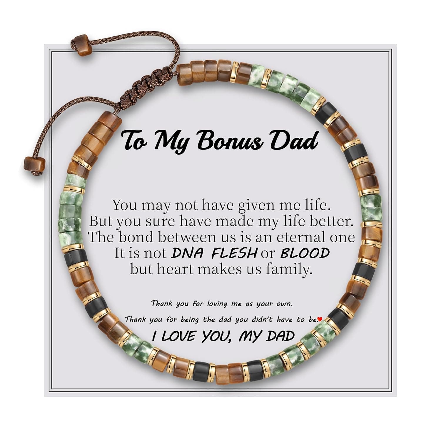 Bonus Dad Gifts, Gifts for Step Dad Tiger Eye Beaded Bracelets Handmade Jasper Natural Stone Bracelet Christmas Birthday Gift Ideas from Step Son Daughter