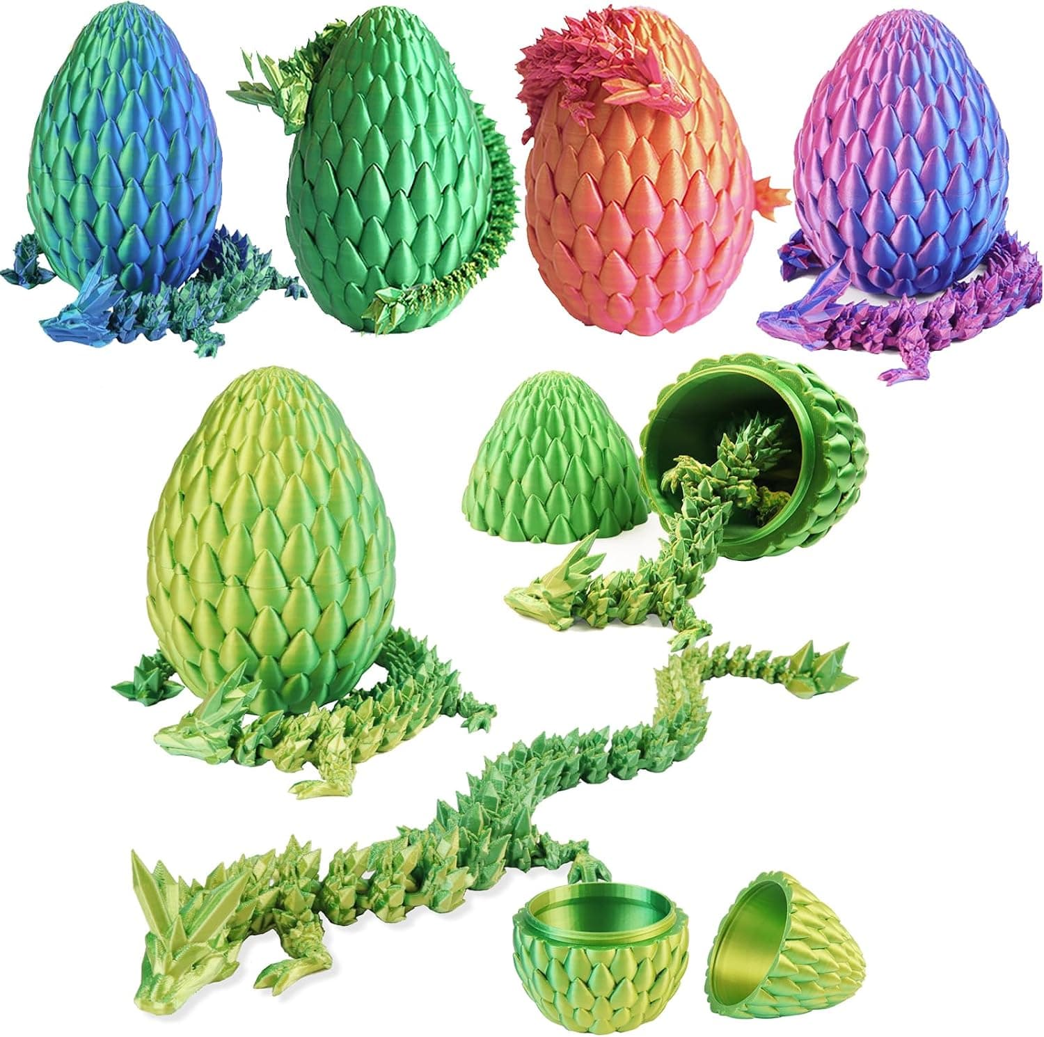 Qxbuhe 12inch 3D Printed Dragon Egg,Mystery Crystal Dragon Fidget Toys,Articulated Dragon,Home Desk Decor Easter Surprise Dinosaur Eggs,Adults Fidget Toys for Autism/ADHD (Turquoise)