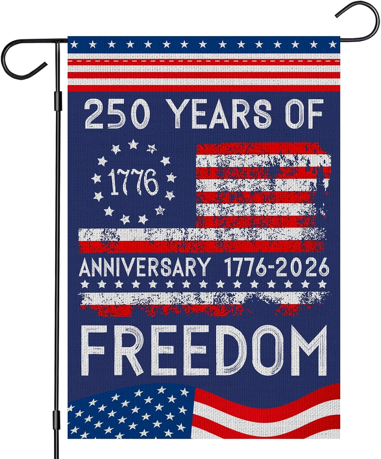 250 Anniversary USA Garden Flag, 250 Years of Freedom Patriotic Double-Sided Banner with USA Flag Design, 1776-2026 Commemorative Linen Yard Flag 12 x 18 Inch