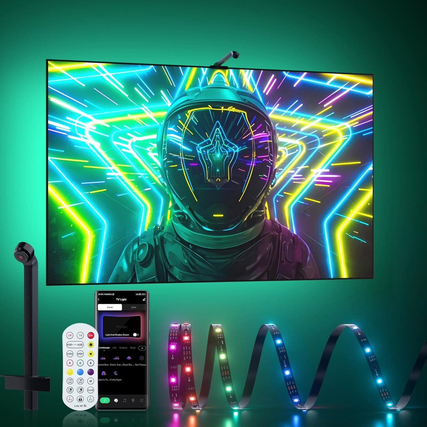 TV LED Backlight with Sensor,16.4FT RGB Strip Lights for 55-65 inch PC, TV, Monitor, Smart TV Lights Behind that Sync with Screen, Compatible with App Music Sync, for Gaming Room