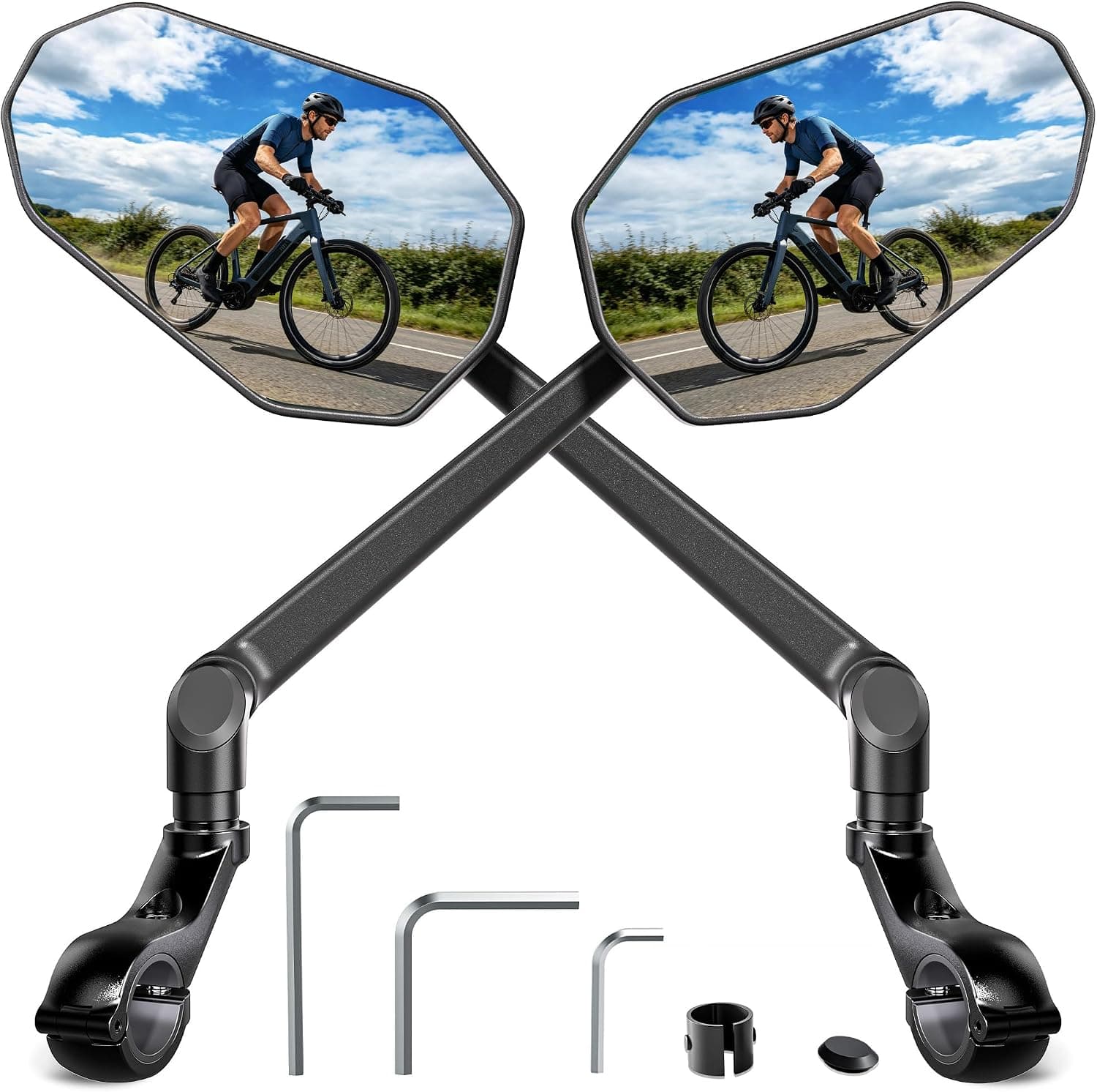 2pcs Bike Mirror Handlebar Mount 360ยฐ Adjustable, Wide Rear View Mirror Bicycle Mirrors for Handlebars with HD Real Glass and Long Arm, Bike Rear View Mirror for Scooter, Motorcycle, Bike Accessory