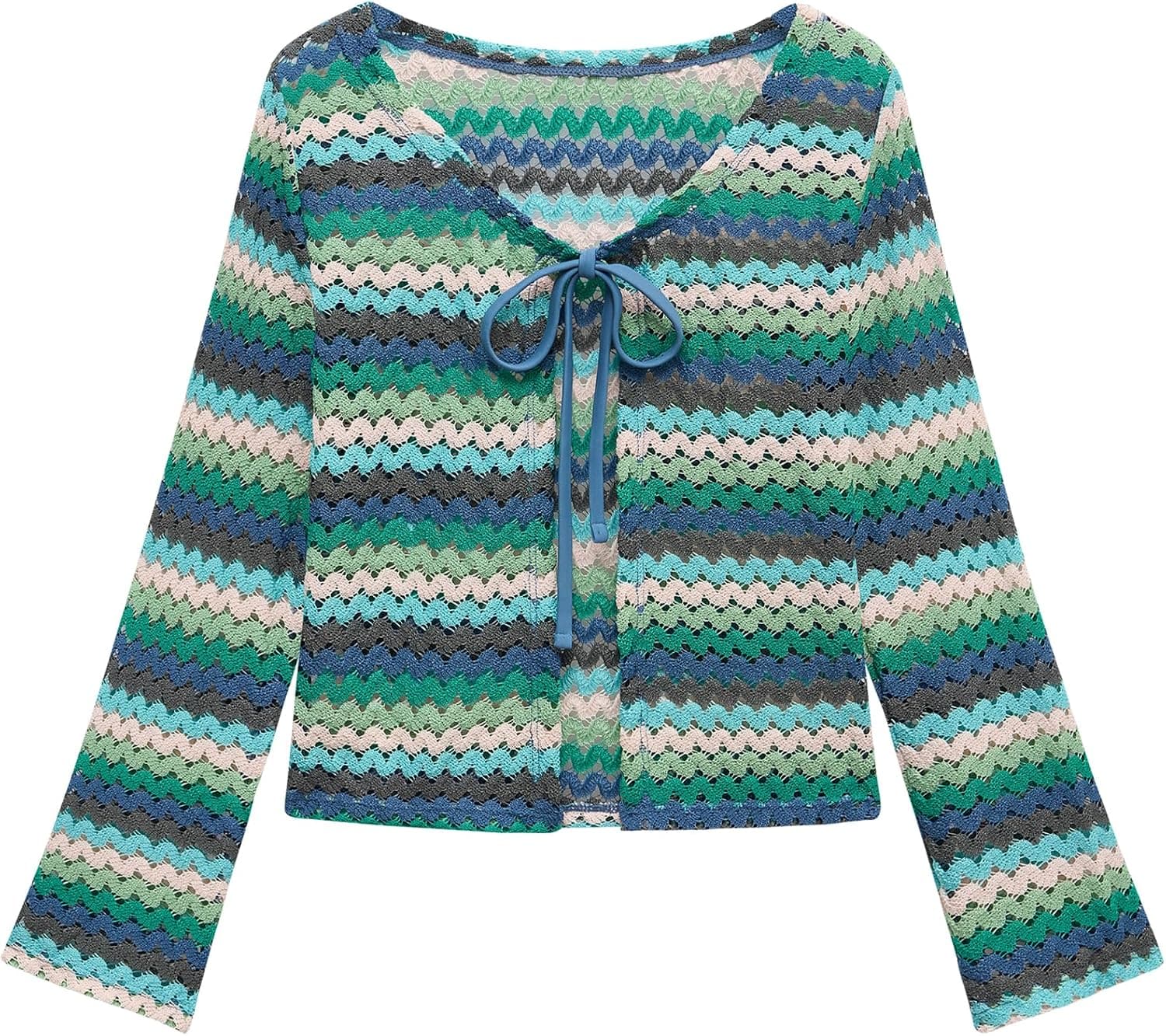 ZAFUL Swimsuit Coverup Shirt for Women Crochet Cardigan Bathing Suit Cover Up Long Sleeve Cover Ups Top