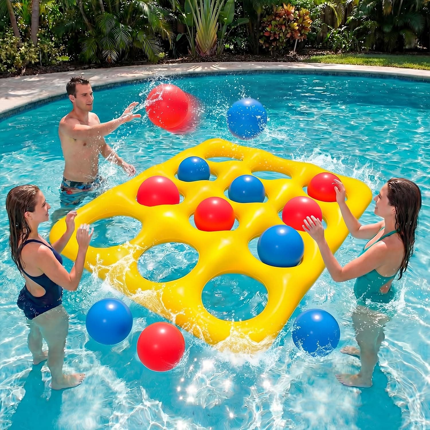 Pool Toys, Pool Tic Tac Toe Game Set with 12 Inflatable Balls, Pool Games for Kids/Adults/Teens, Outdoor Water Games, Suitable Pool Beach Party Birthday Favors & Family, Yellow