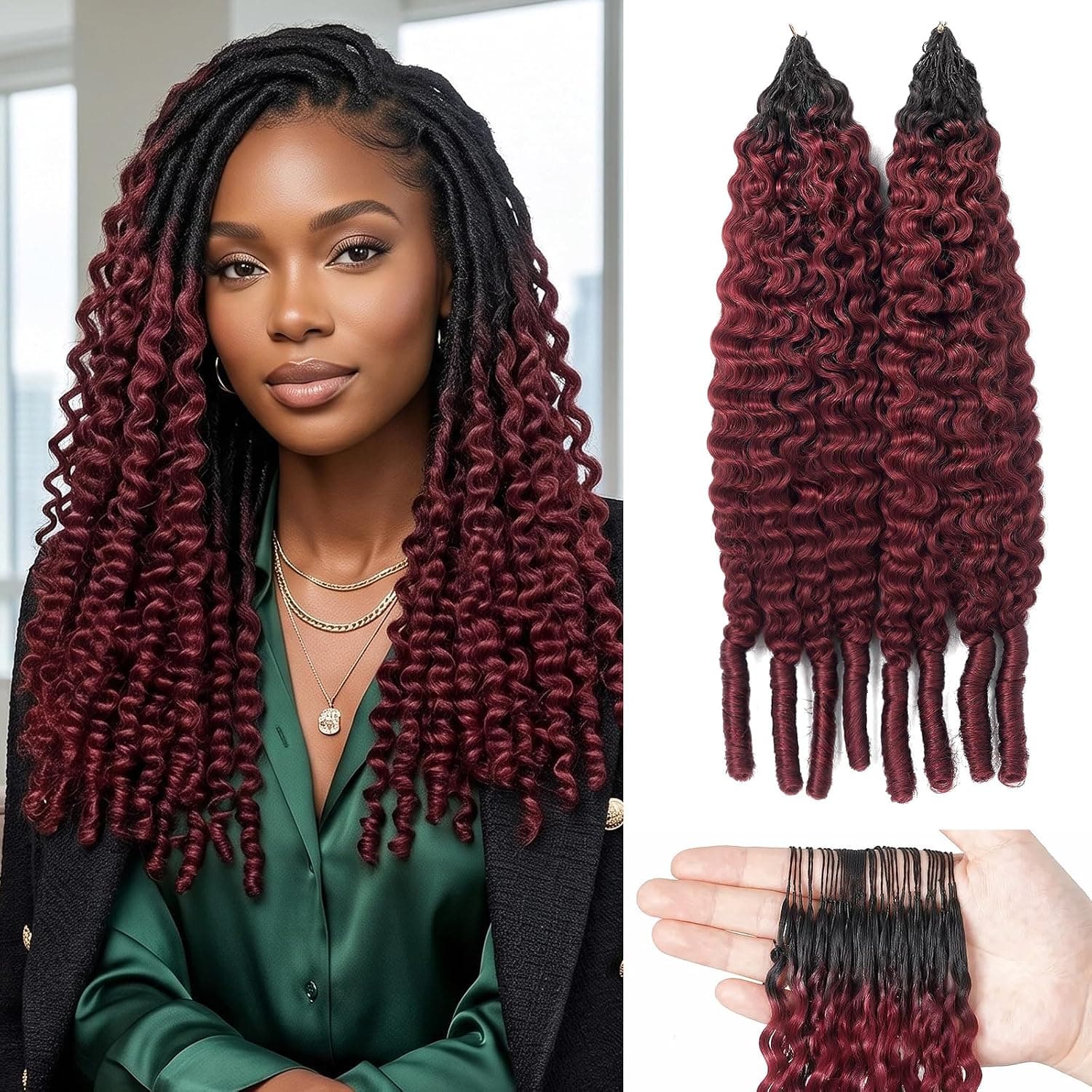 Ombre Human Crochet Hair for Black Women Burmese Curly 16 Inch 60G Lightweight Miracle Knots Hair Pre-Separated Feather Crochcet Human Hair Invisible Crochet Hair Extensions #1B99J
