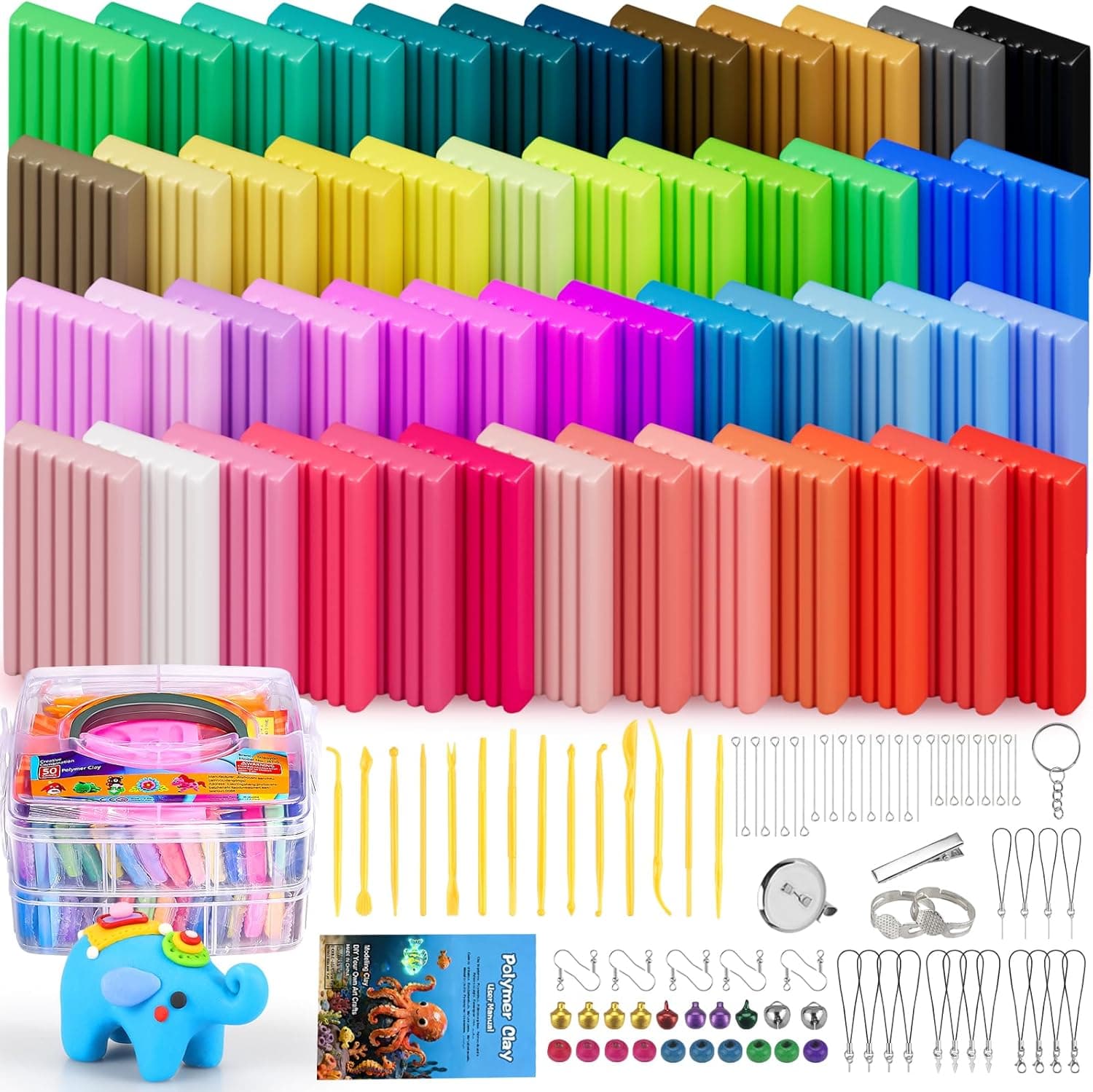 Ixiaoyoo 51 Colors Polymer Clay, DIY Modeling Clay Starter kit for Kids, Oven Baked Model Clay Art & Crafts Toys with Sculpting Tools, Non-Sticky, Birthday & Christmas Gift for Kids & Adults Artists