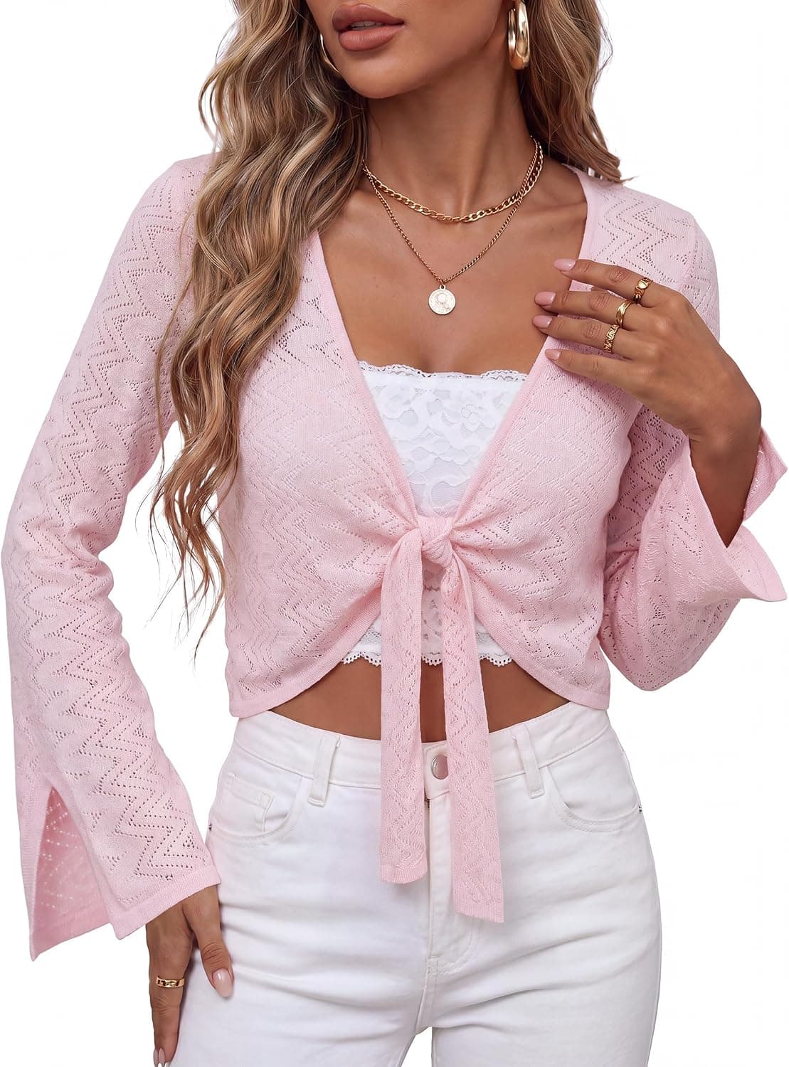 Arach&Cloz Women's Linen Blend Tie Front Bolero Shrug Beach Cover Up 2026
