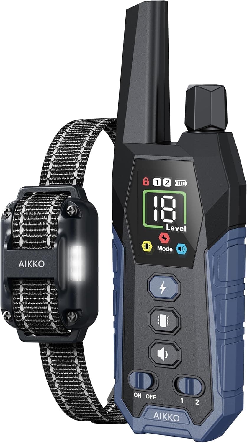 Aikko Professional Dog Shock Collar with Remote - 3300FT Training Collar for Small Medium Large Dogs, IPX7 Waterproof Rechargeable eCollar with 3 Training Modes for No-Pull Stubborn Dogs (Navy Blue)