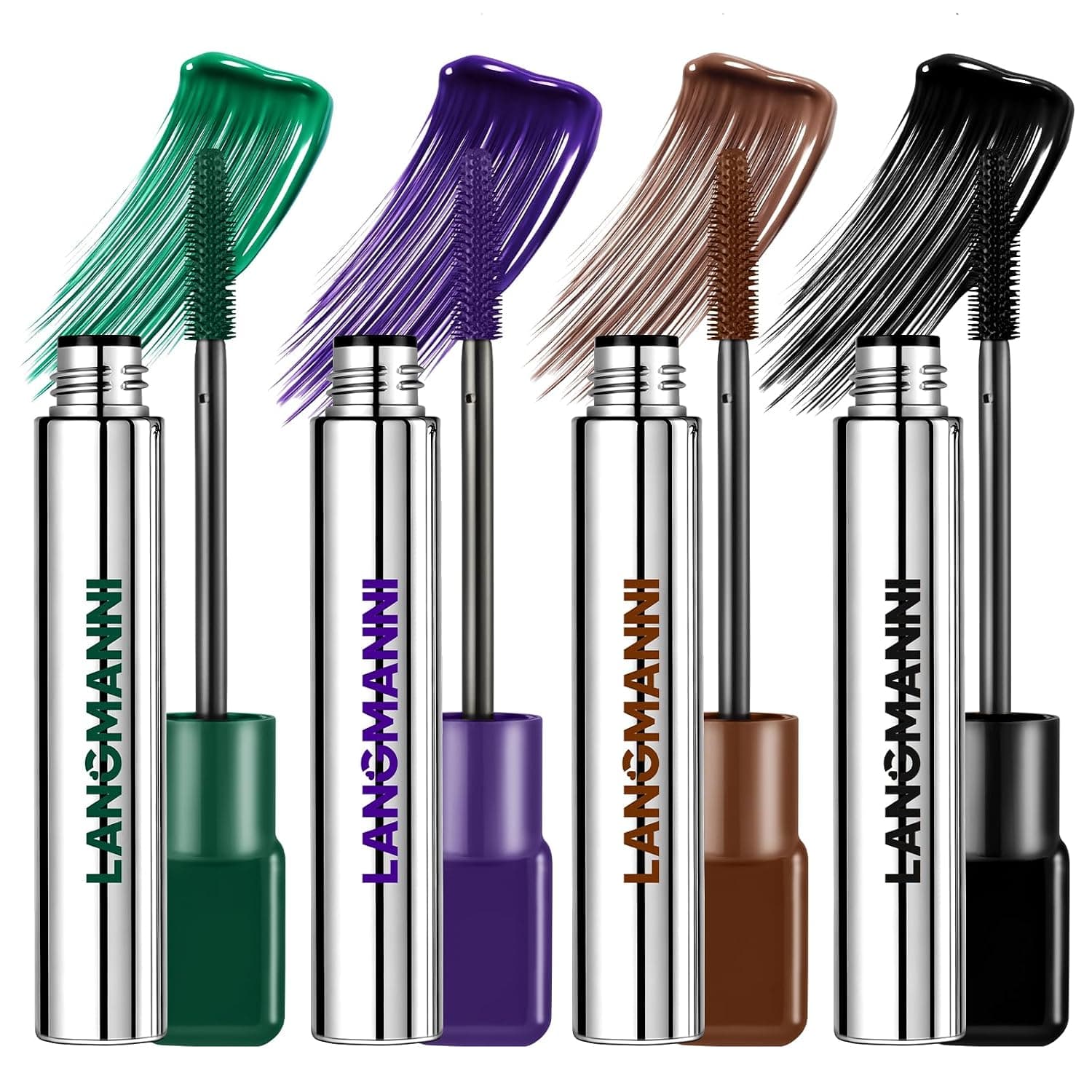 LANGMANNI 4Pcs Colorful Mascara,Waterproof Long Lasting Volumizing Lengthening Mascara,Smudge-Proof Buildable Mascara With Precision Silicone Brush For Creative Eye Makeup(#5+6+7+8)
