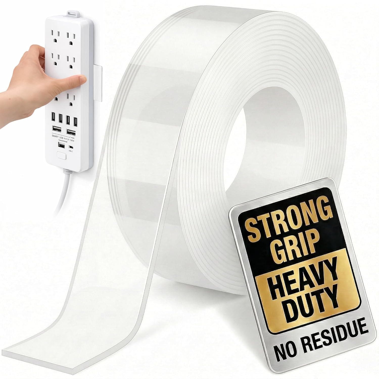 Bekhic® Double Sided Tape Heavy Duty, Clear Mounting Tape Nano Double Sided Adhesive Tape,Picture Hanging Adhesive Strips (9.85FT)