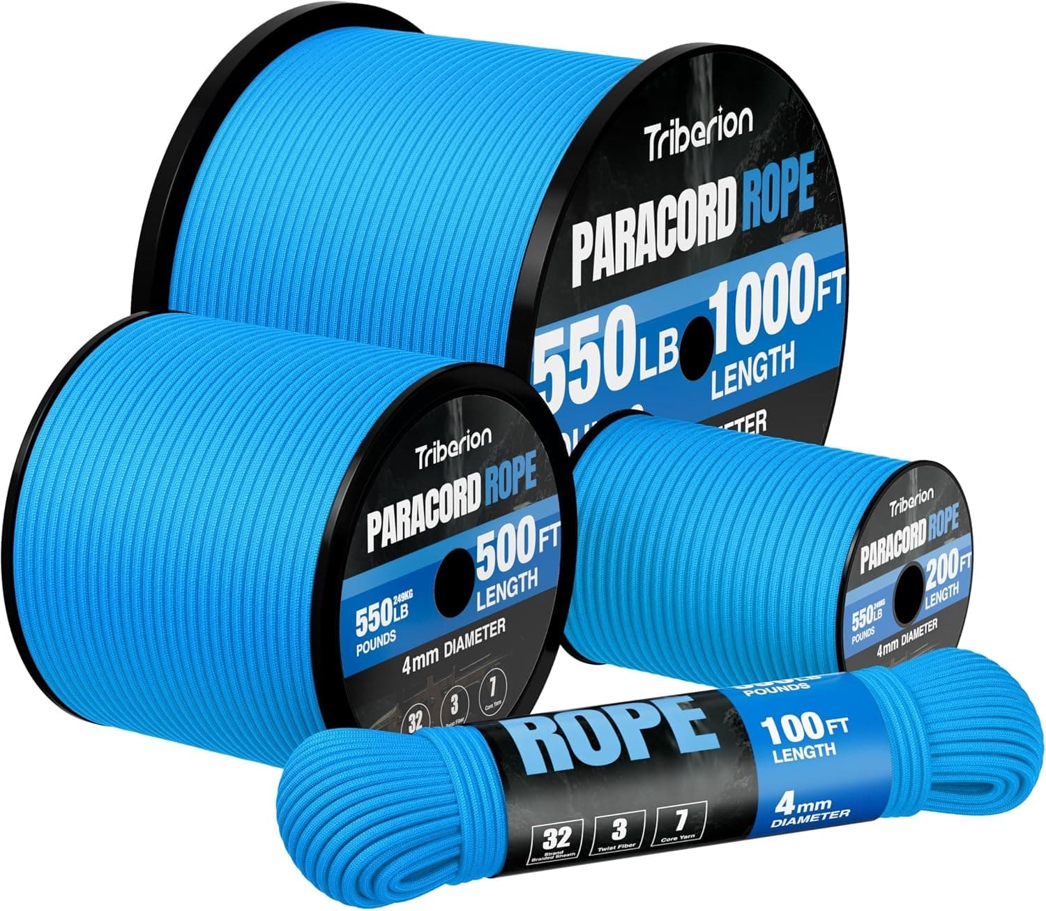 Paracord Rope 550 lb - 100ft 5/32" Parachute Cord 4MM 7-Strand para Cord - Heavy Duty Spool String for Survival,Camping Gear, Survival Bracelet, Clothesline - Blue