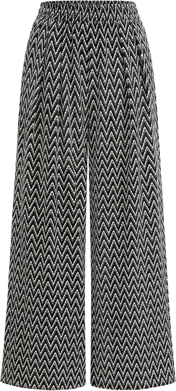 PRETTYGARDEN Casual Women's Pants 2026 Elastic Waist Palazzo Long Pajama Wide Leg Trousers Knit Fall Outfits with Pockets