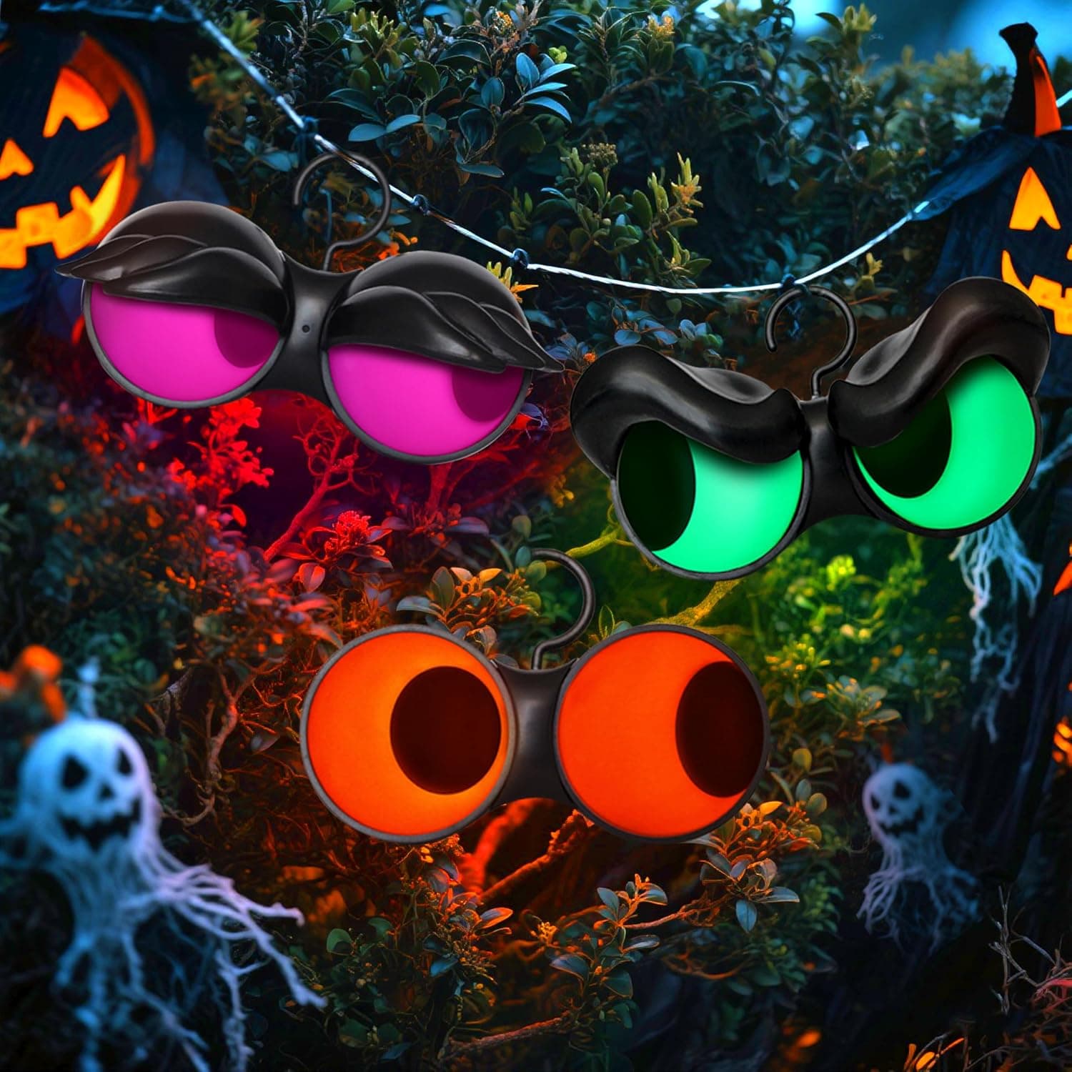 Joiedomi 3 PCS Indoor Halloween Decorations โ Flashing Peeping Eye Lights with Timer, Glowing Halloween Decorations for Outdoor Party Supplies, Spooky Animated Eye Lights Decor for Yard Lawn Garden