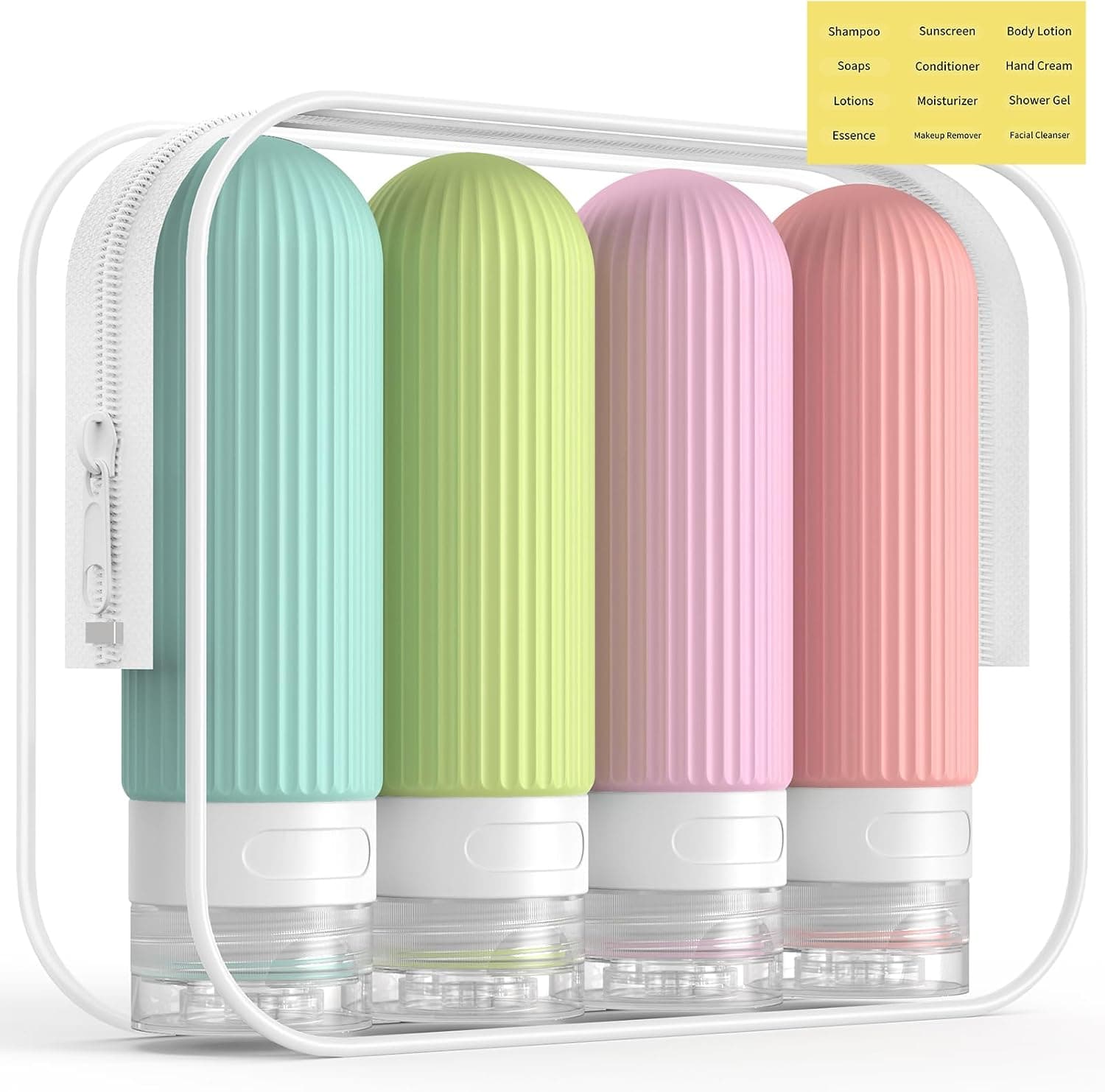 TSA Approved 3oz Silicone Travel Bottles for Toiletries - Leak-Proof Split Containers for Shampoo, Conditioner, and Lotion (4 Pack) - image 1